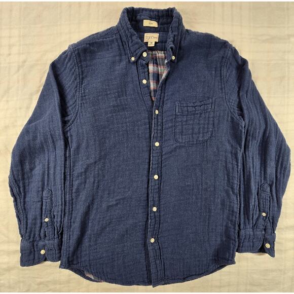 J. Crew Other - J Crew Mens Slim Double Weave 100% Cotton Shirt Gauzy Lightweight Blue M